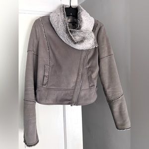 Bebe Faux Suede Cropped Moto Jacket w/ Faux Fur Lining